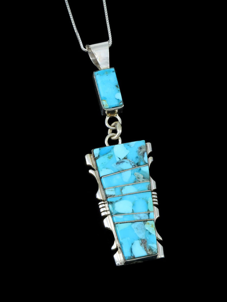 Navajo Inlay Turquoise Sterling Silver Pendant - PuebloDirect.com