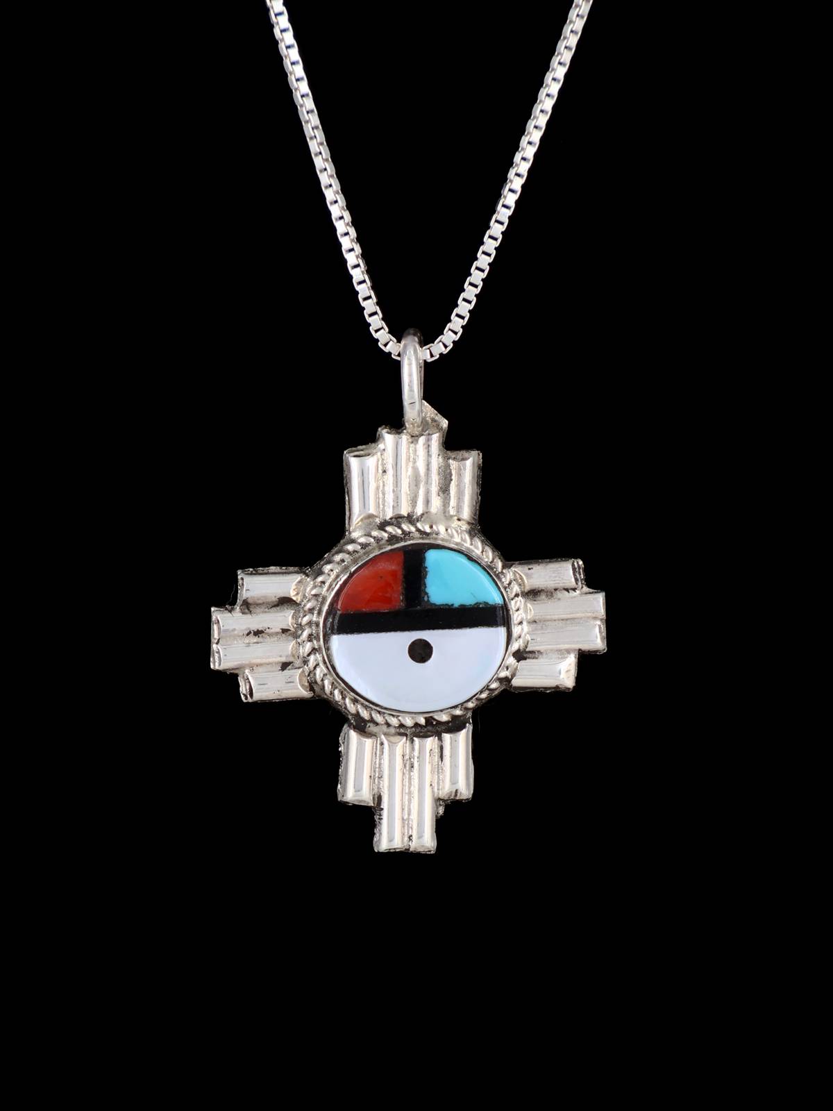 Native American Jewelry Sterling Silver Zia Pendant - PuebloDirect.com
