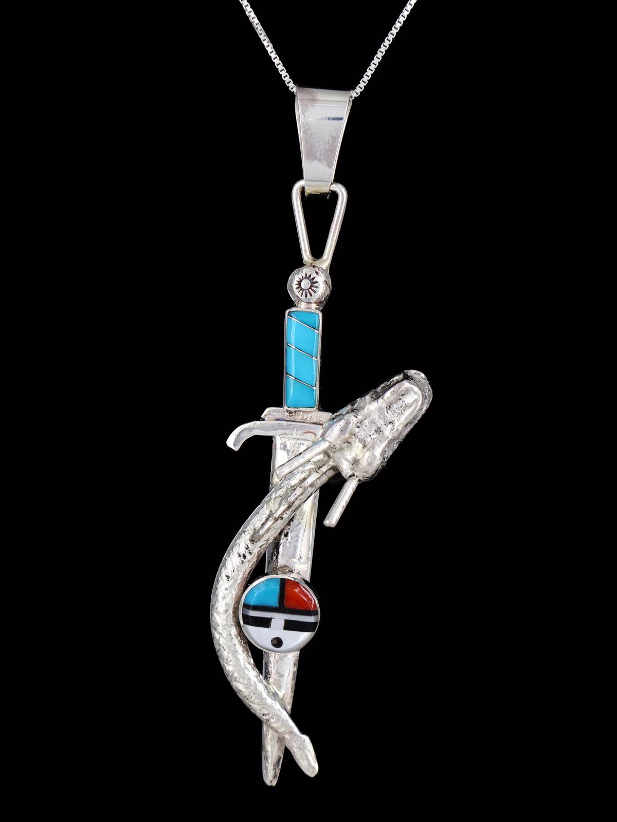 Zuni Inlay Turquoise and Coral Kolowisi Pendant – PuebloDirect.com