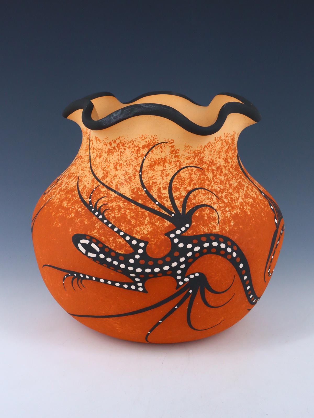 Zuni Pueblo Lagarto Jarrón de Cerámica Hecho a Mano