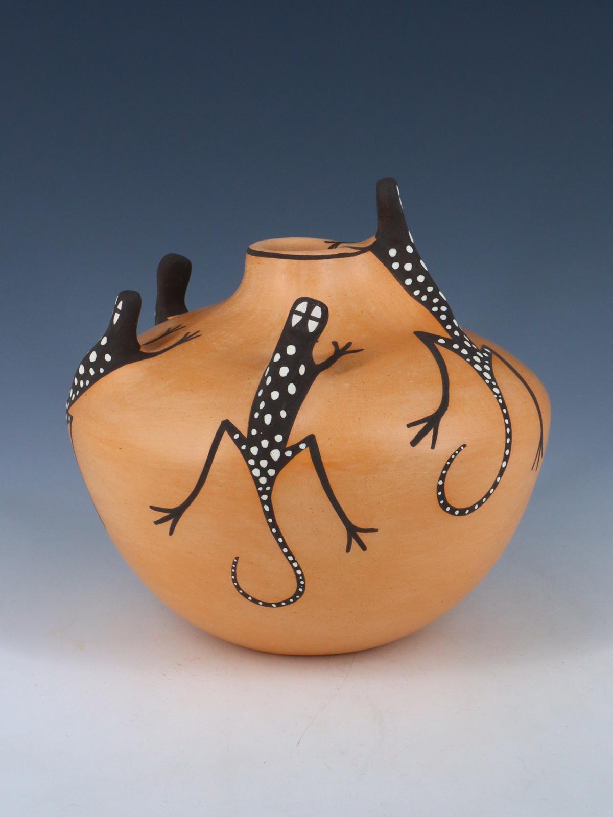 Cuenco de cerámica de lagarto Zuni Pueblo enrollado a mano