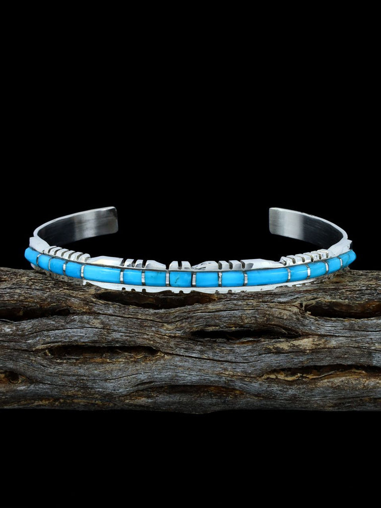 Single Row Sterling Silver Zuni Turquoise Inlay Bracelet - PuebloDirect.com