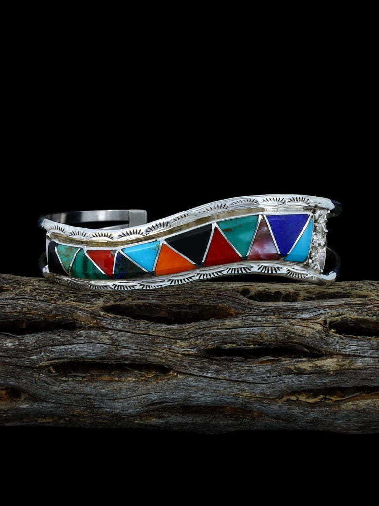 Sterling Silver Zuni Multistone Inlay Cuff Bracelet - PuebloDirect.com