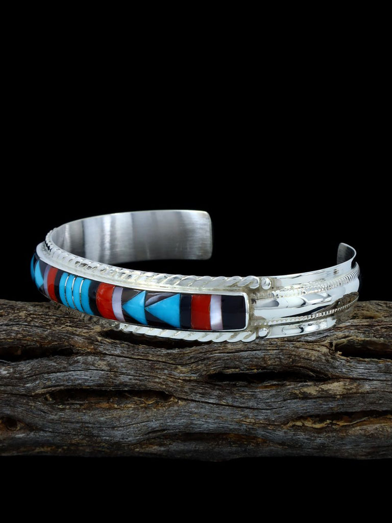 Native American Jewelry Zuni Turquoise Inlay Cuff Bracelet - PuebloDirect.com