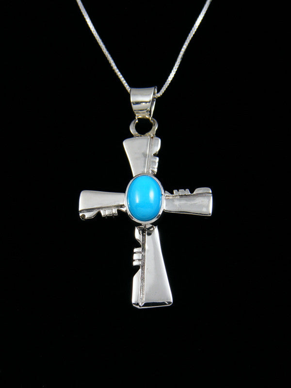 Navajo Sterling Silver Turquoise Cross Pendant - PuebloDirect.com