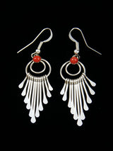 Navajo Sterling Silver Coral Waterfall Dangle Earrings - PuebloDirect.com