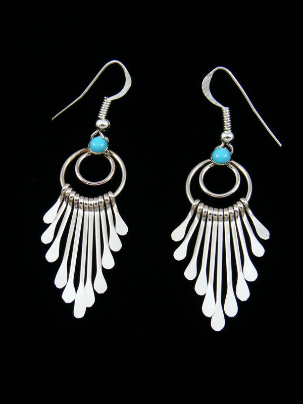 Navajo Sterling Silver Turquoise Waterfall Dangle Earrings - PuebloDirect.com