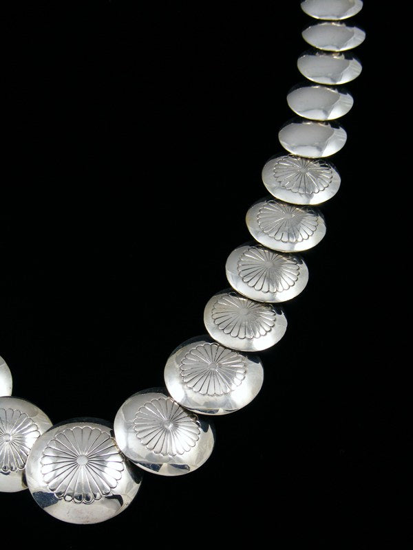 22" Native American Sterling Silver Disc Bead Necklace - PuebloDirect.com