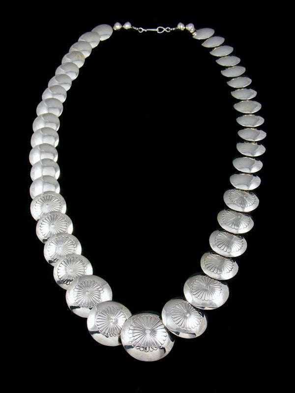 22" Native American Sterling Silver Disc Bead Necklace - PuebloDirect.com