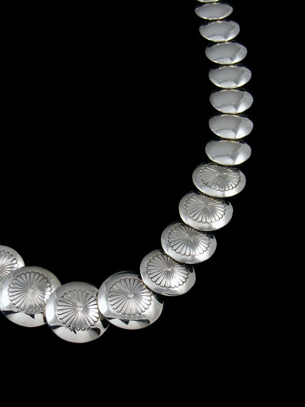 20" Native American Sterling Silver Disc Bead Necklace - PuebloDirect.com