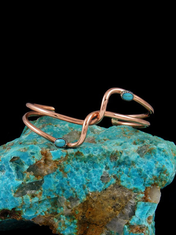 Navajo Twisted Copper and Turquoise Wave Bracelet - PuebloDirect.com