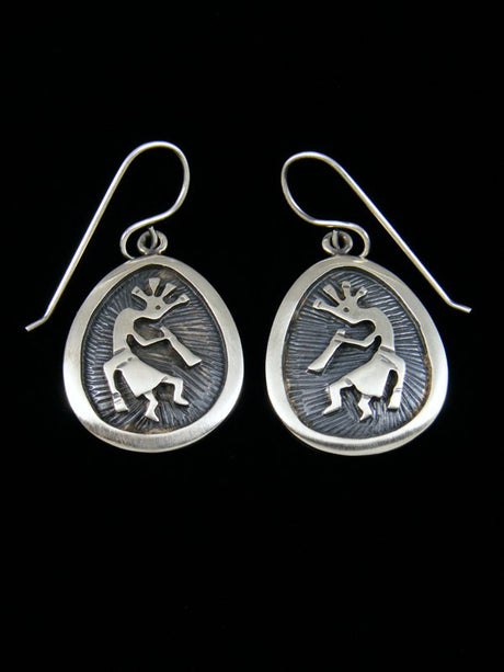 Sterling Silver Kokopelli Dangle Earrings - PuebloDirect.com