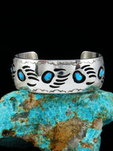 Navajo Turquoise Bear Paw Shadowbox Bracelet - PuebloDirect.com