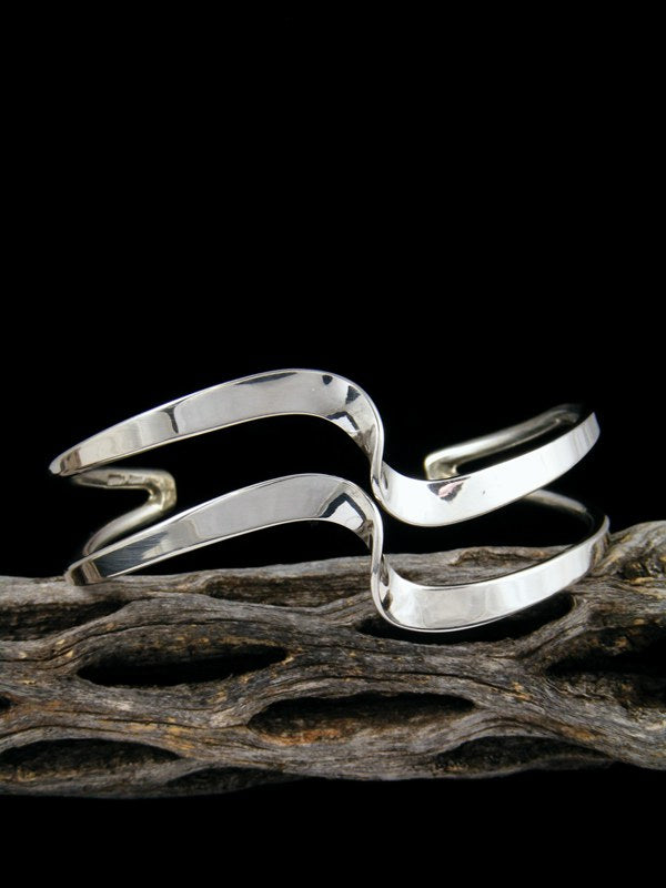 Navajo Sterling Silver Double Wave Cuff Bracelet - PuebloDirect.com