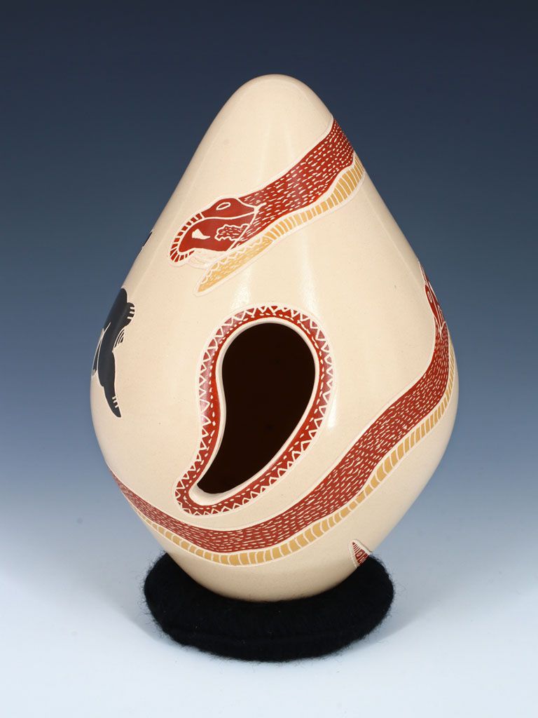 Mata Ortiz Hand Coiled Snake and Rabbit Pottery - PuebloDirect.com