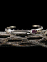 Native American Sterling Silver and Spiny Oyster Feather Bracelet - PuebloDirect.com