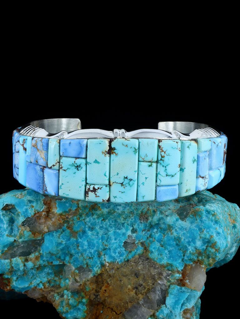 Native American Jewelry Golden Hill Turquoise Cobblestone Inlay Bracelet - PuebloDirect.com
