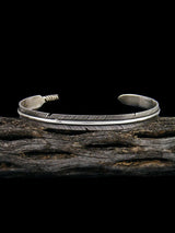 Medium Navajo Hand Cut Sterling Silver Feather Bracelet - PuebloDirect.com