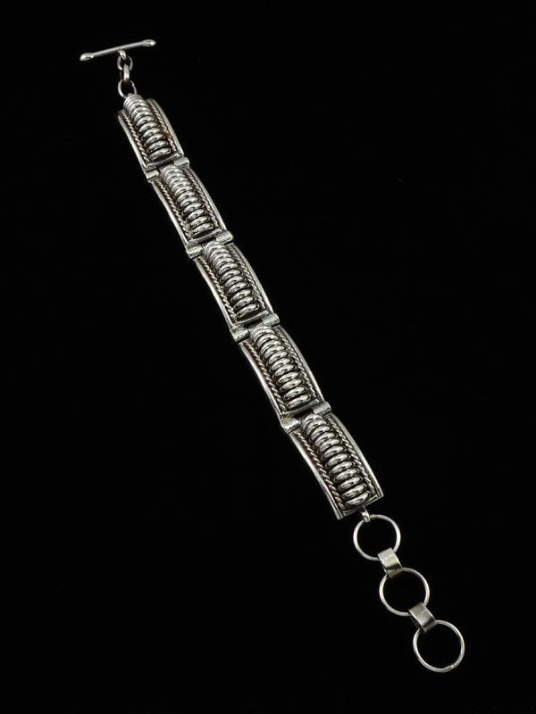 Native American Sterling Silver Sculpted Link Bracelet - PuebloDirect.com