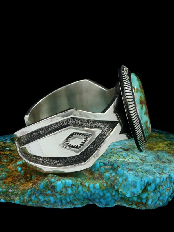 Native American Jewelry Royston Turquoise Sterling Silver Cuff Bracelet - PuebloDirect.com