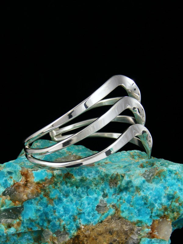 Navajo Sterling Silver Triple Wave Cuff Bracelet - PuebloDirect.com