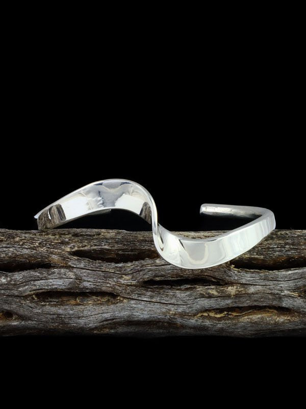 Navajo Sterling Silver Single Wave Cuff Bracelet - PuebloDirect.com