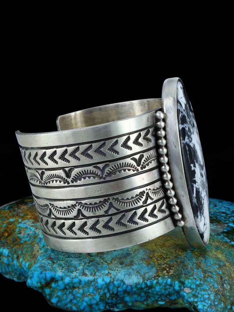 Native American Indian Jewelry White Buffalo Cuff Bracelet - PuebloDirect.com