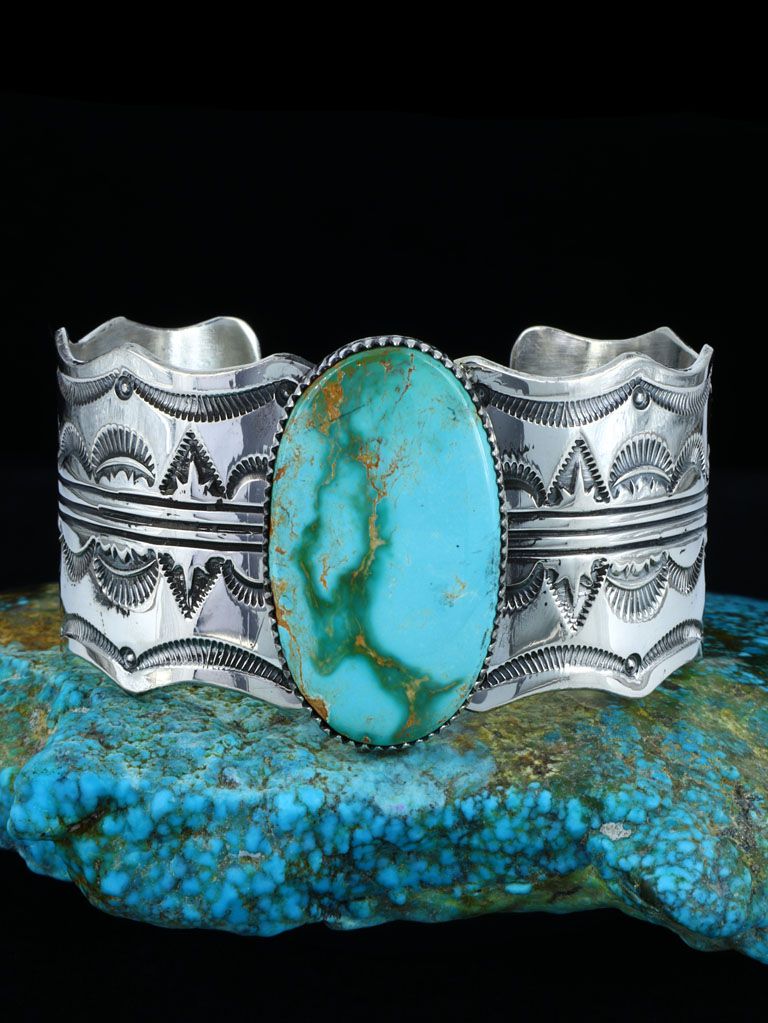 Native American Royston Turquoise Sterling Silver Cuff Bracelet - PuebloDirect.com