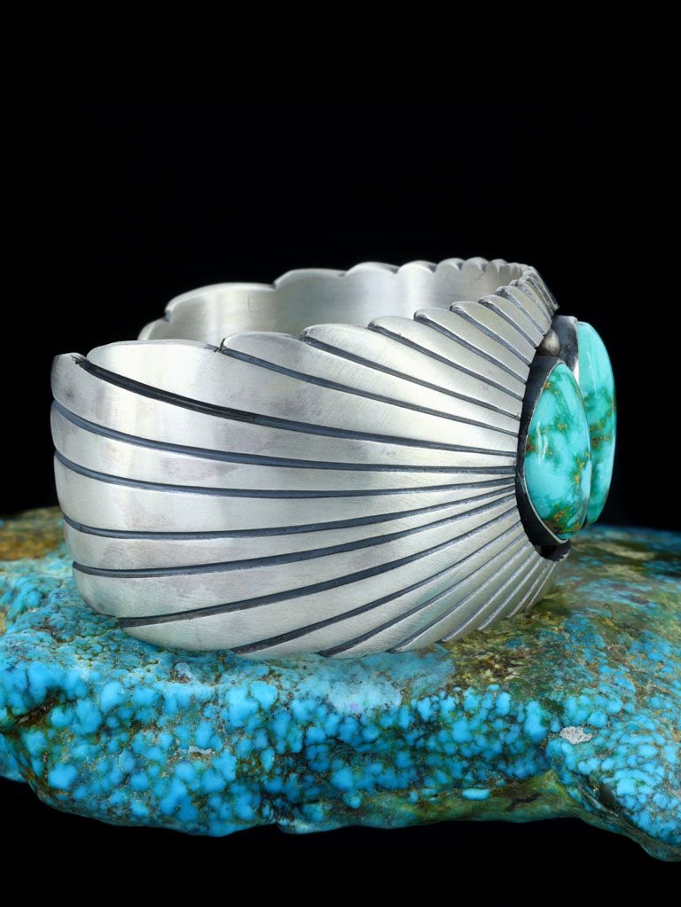 Native American Jewelry Sterling Silver Sonoran Gold Turquoise Bracelet - PuebloDirect.com