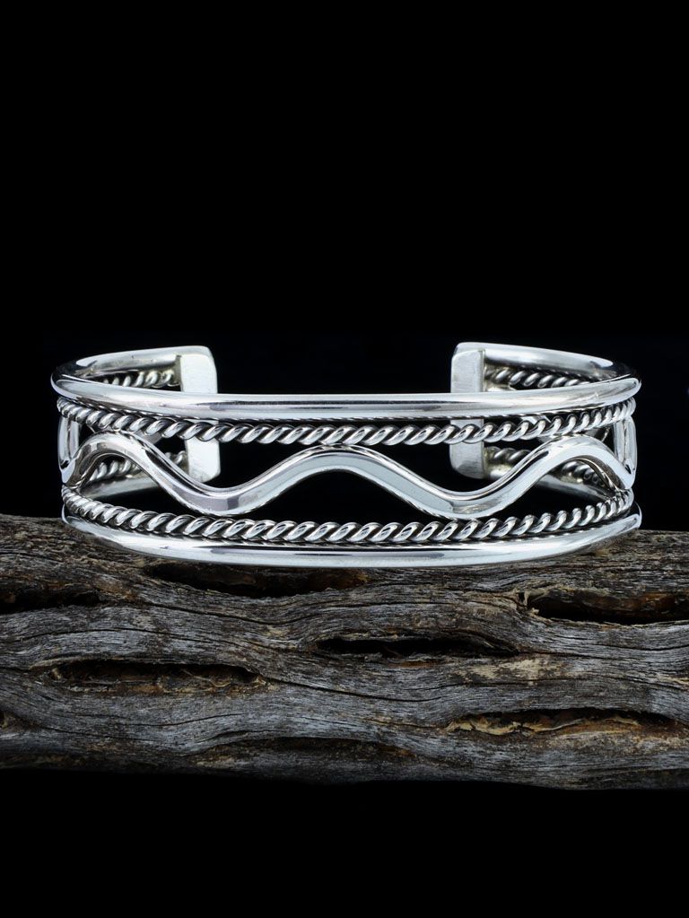 Navajo Sterling Silver Wave Cuff Bracelet - PuebloDirect.com