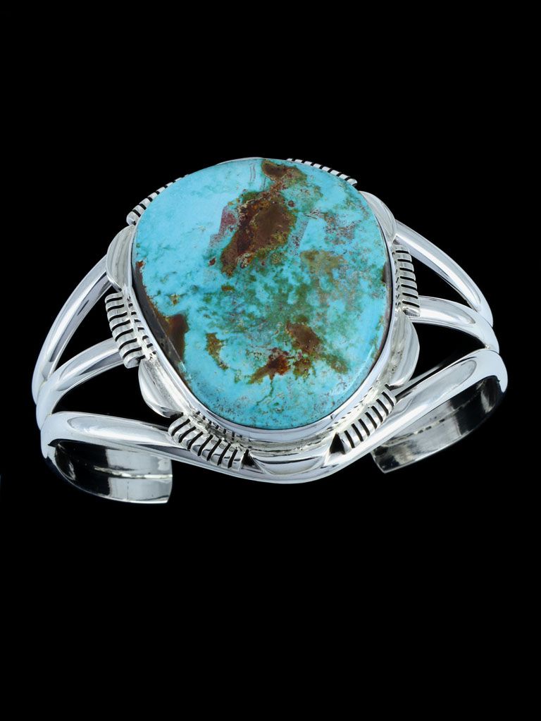 Native American Natural Royston Turquoise Sterling Silver Cuff Bracelet - PuebloDirect.com