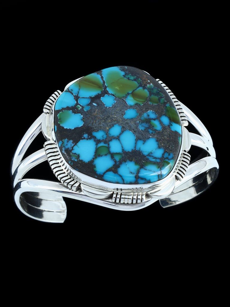 Native American Cloud Mountain Turquoise Sterling Silver Cuff Bracelet - PuebloDirect.com