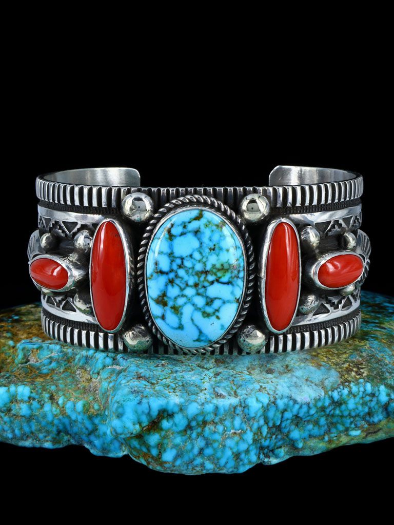 Vintage Sterling Silver Navajo Bracelet w/3 Kingman* Turquoise Stones -  Home & Away Gallery