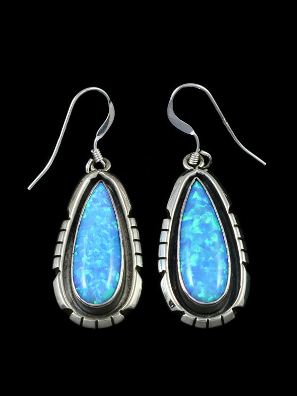 Navajo Opalite Sterling Silver Dangle Earrings - PuebloDirect.com
