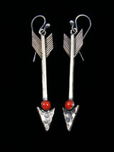 Native American Coral Dangle Arrow Earrings - PuebloDirect.com