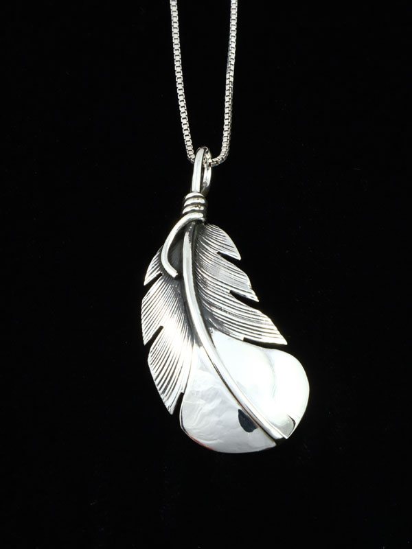 Native American Jewelry Sterling Silver Feather Pendant - PuebloDirect.com