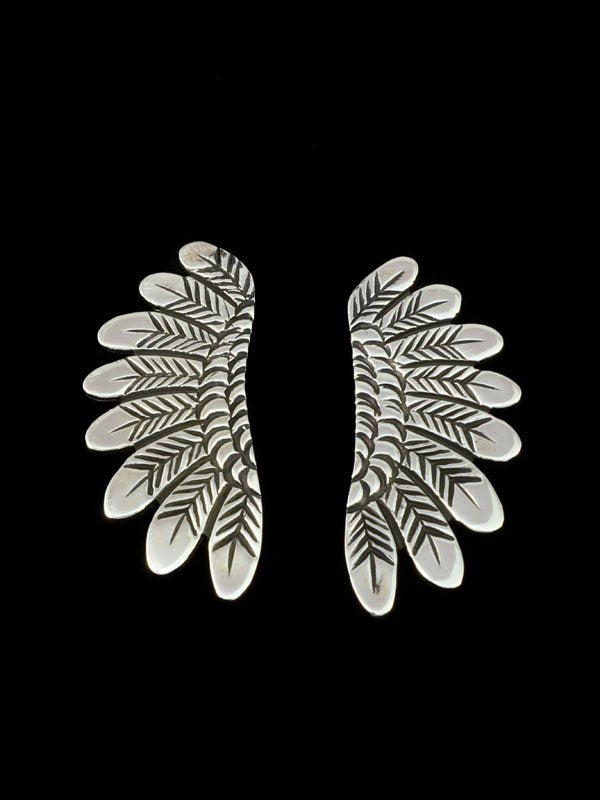 Navajo Sterling Silver Feather Post Earrings - PuebloDirect.com