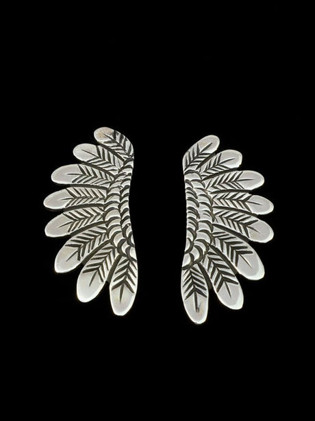 Navajo Sterling Silver Feather Post Earrings - PuebloDirect.com