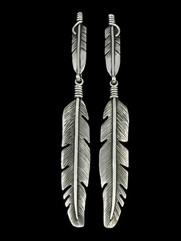 Navajo Sterling Silver Feather Post Earrings - PuebloDirect.com