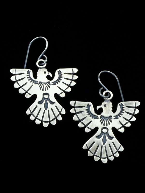 Navajo Sterling Silver Eagle Dangle Earrings - PuebloDirect.com
