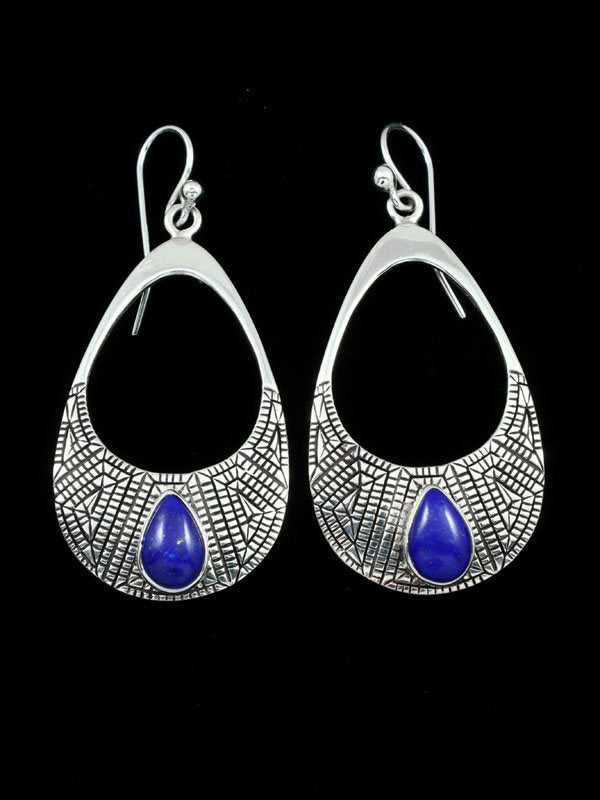Navajo Jewelry Sterling Blue Lapis Dangle Earrings - PuebloDirect.com