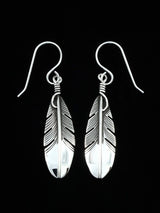 Navajo Sterling Silver Dangle Feather Earrings - PuebloDirect.com