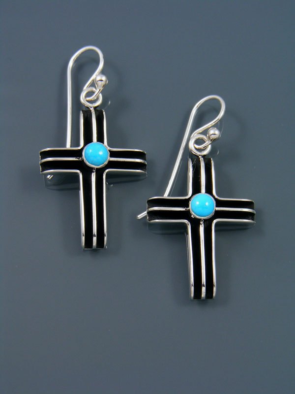 Native American Turquoise Dangle Cross Earrings - PuebloDirect.com