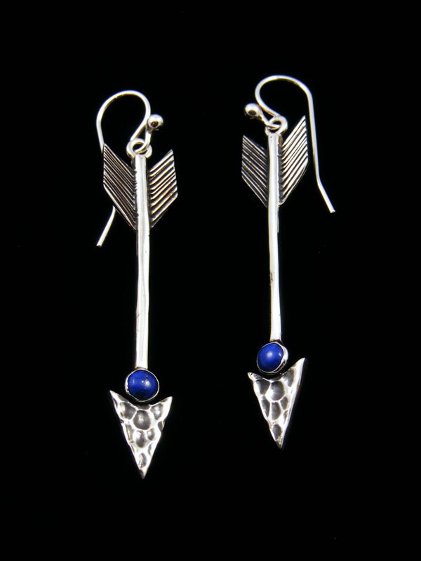 Native American Lapis Dangle Arrow Earrings - PuebloDirect.com