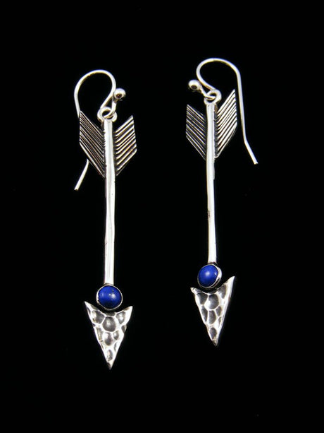 Native American Lapis Dangle Arrow Earrings - PuebloDirect.com