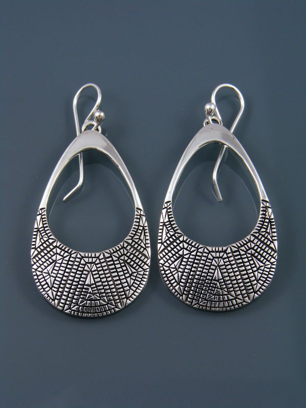 Navajo Jewelry Sterling Stamped Dangle Earrings - PuebloDirect.com