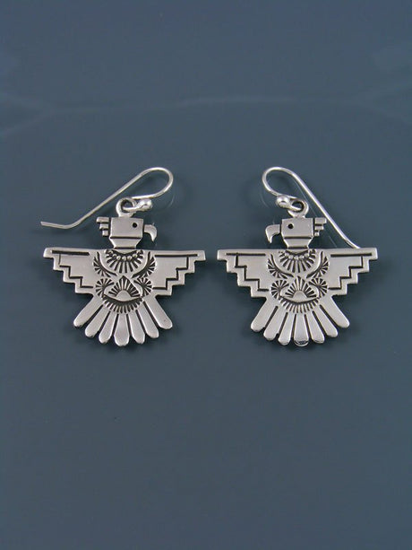 Navajo Sterling Silver Thunderbird Dangle Earrings - PuebloDirect.com