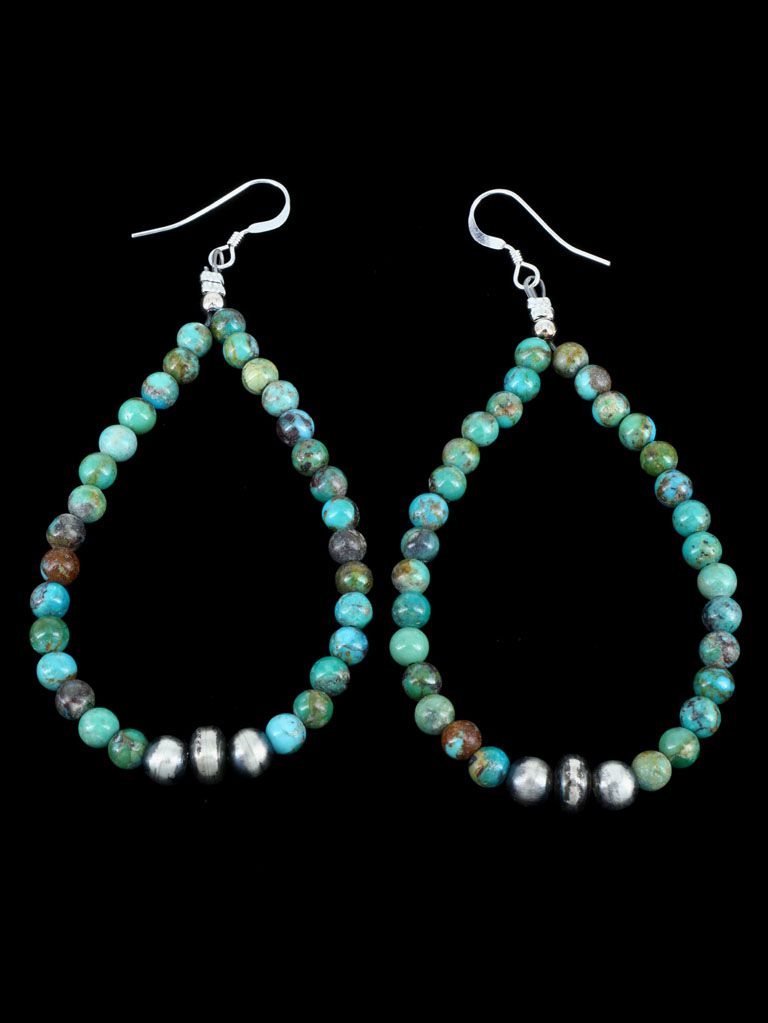 Navajo Turquoise Beaded Dangle Earrings - PuebloDirect.com
