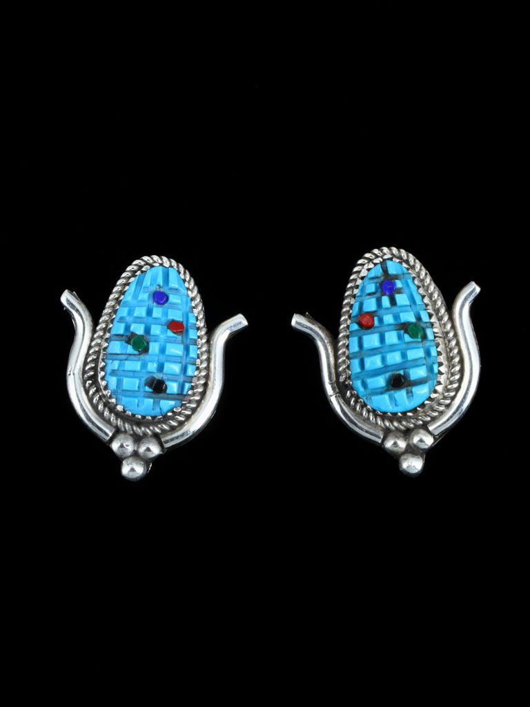 Native American Indian Jewelry Zuni Turquoise Corn Earrings - PuebloDirect.com