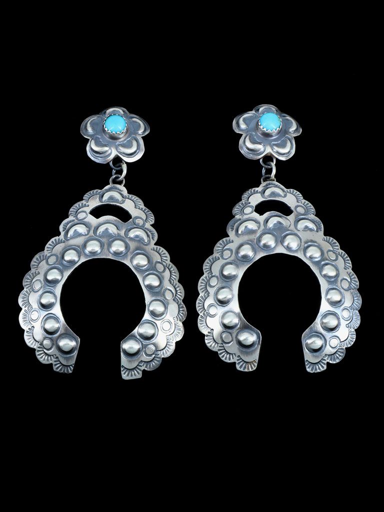 Navajo Turquoise Sterling Silver Naja Post Earrings - PuebloDirect.com